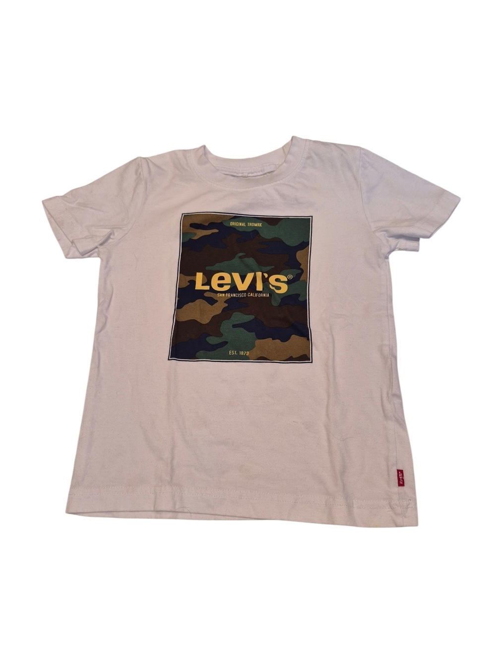 Levi's White Tee with Green & Brown Camo Logo